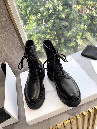 Женские кожаные ботинки Celine Premium - Black   
