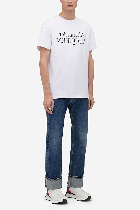 Мужская белая футболка Alexander McQueen Reverse logo