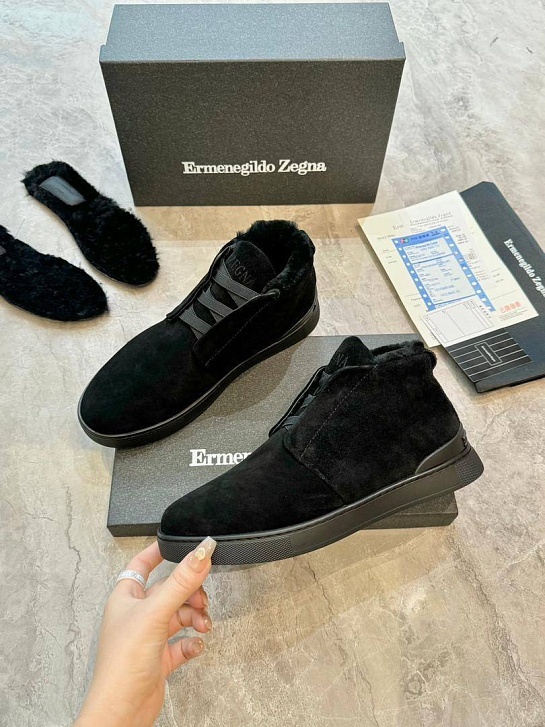 Кроссовки с мехом Ermenegildo Zegna Triple Stitch - Black