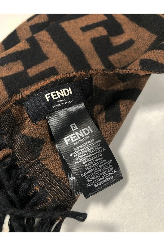 Мужской тёмно-коричневый шарф Fendi FF Monogram 185x35 см