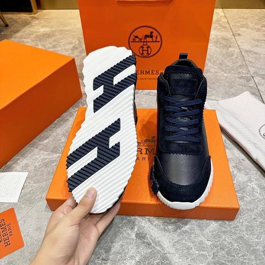 Кроссовки с мехом Hermes Bouncing high-top - Navy / White