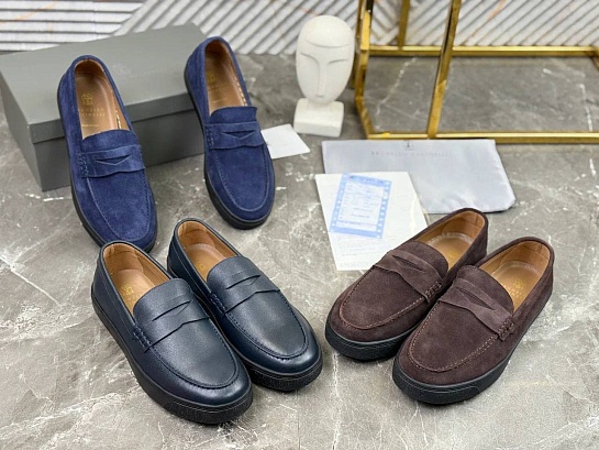 Замшевые лоферы Brunello Cucinelli синего цвета