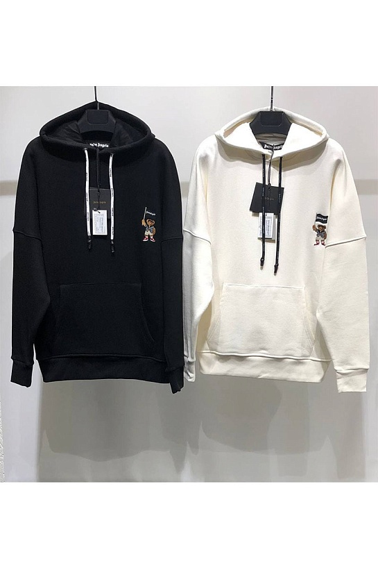 Утеплённое оверсайз худи Palm Angels "Pirate Bear" - Black