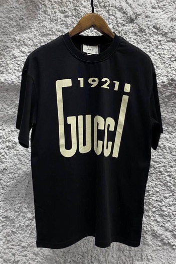 Брендовая оверсайз футболка Gucci 1921 logo - Black   