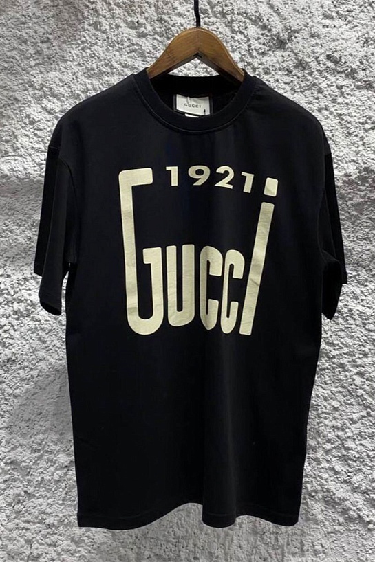 Брендовая оверсайз футболка Gucci 1921 logo - Black