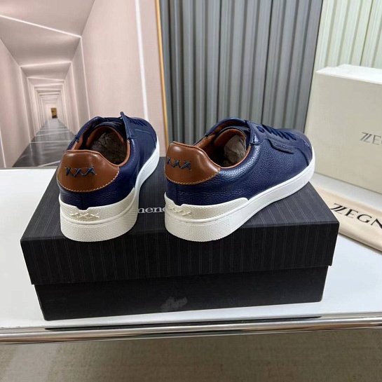 Кожаные кроссовки Ermenegildo Zegna синего цвета