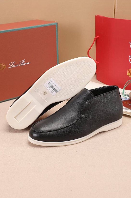 Кожаные лоферы с мехом Loro Piana Open Walk - Black