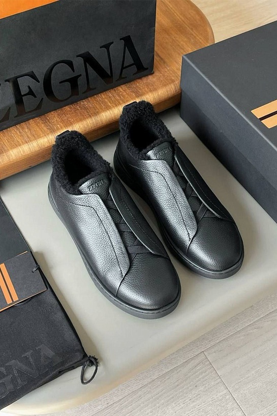 Кроссовки с мехом Ermenegildo Zegna Triple Stitch - Black