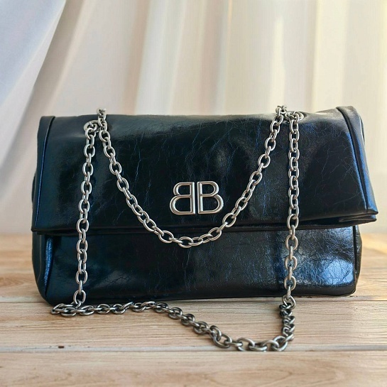 Кожаная сумка Balenciaga Monaco Chain 30x21 см - Silver