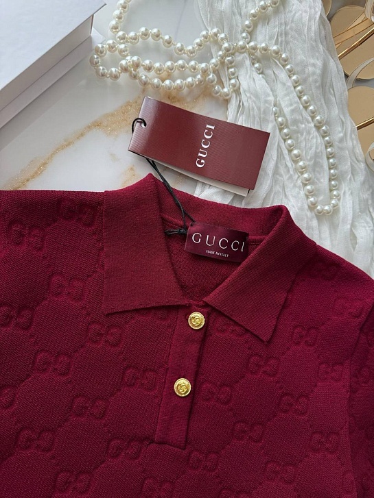 Бордовое женское поло Gucci GG monogram-pattern