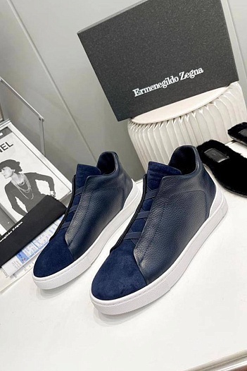 Кроссовки с мехом Ermenegildo Zegna Triple Stitch - Navy   
