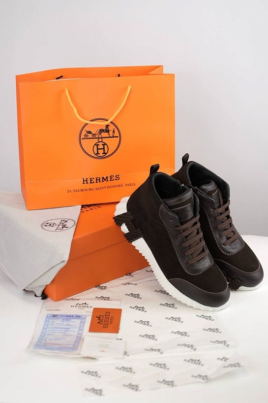 Кроссовки с мехом Hermes Bouncing high-top - Brown