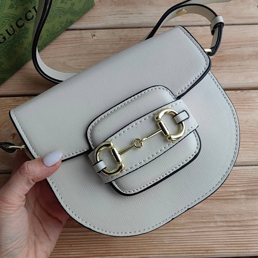 Женская сумка Gucci Horsebit 1955 mini 19x18 см - White   