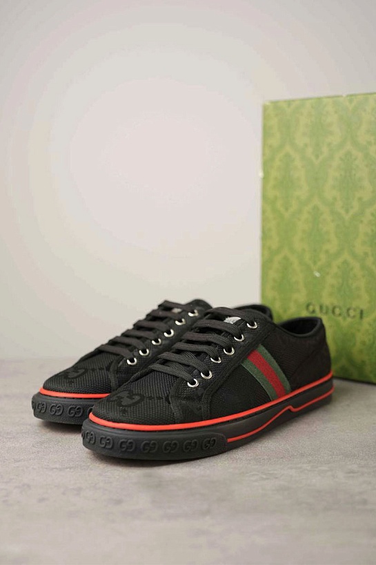 Мужские чёрные кроссовки Gucci GG Monogram
