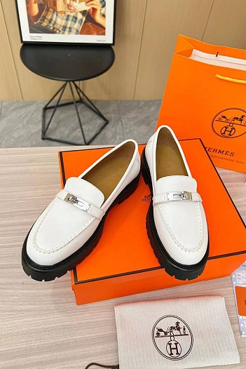 Женские кожаные лоферы Hermes Premium - White   