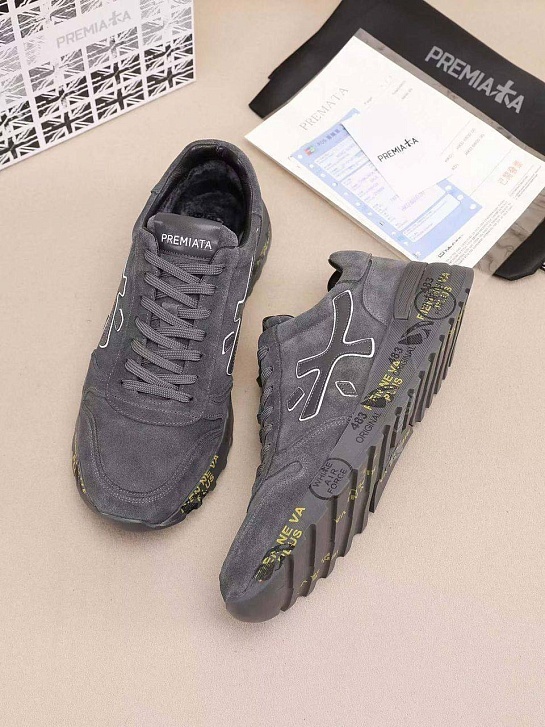 Замшевые кроссовки с мехом Premiata low-top - Grey