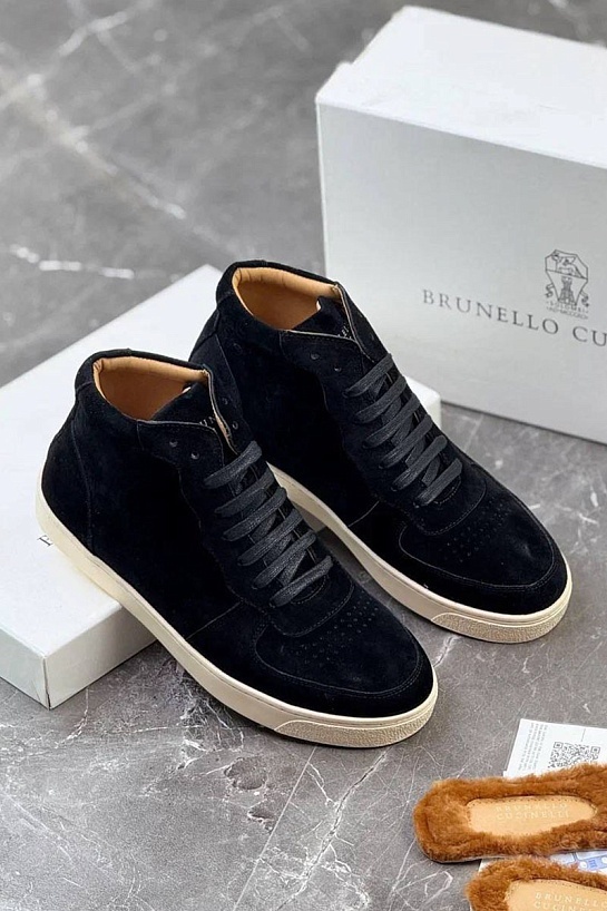 Замшевые кроссовки с меховой стелькой Brunello Cucinelli