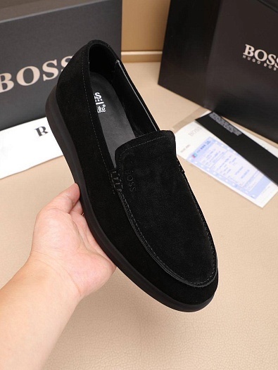 Замшевые лоферы Hugo Boss embossed logo - Black   