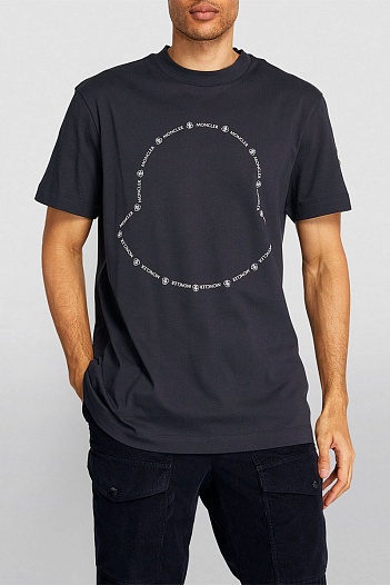 Чёрная брендовая футболка Moncler Logo Outline   