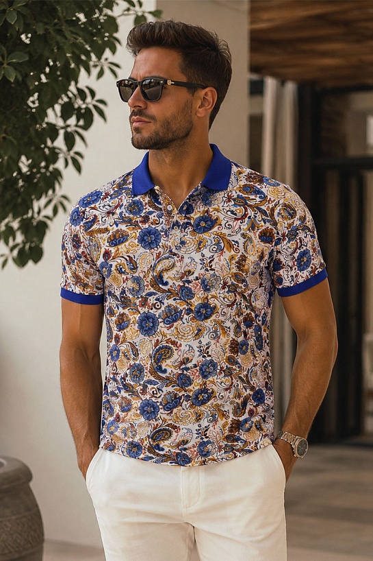 Мужское поло Etro "Paisley" - White / Orange