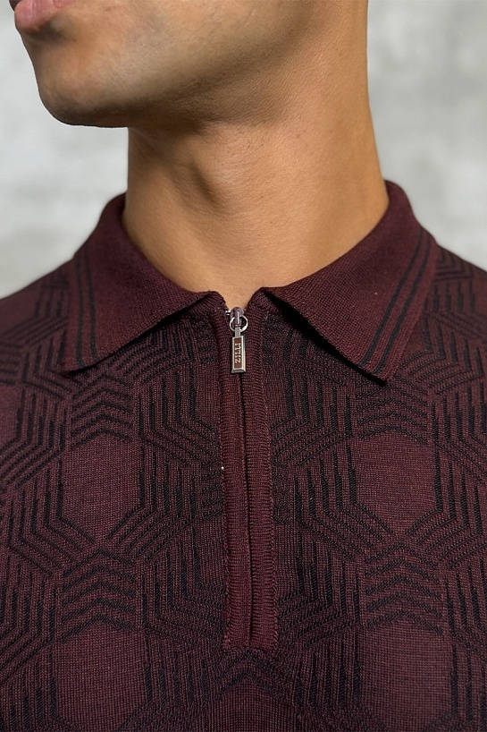 Мужское поло бордового цвета Zilli zip neck