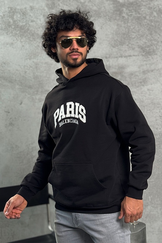 Чёрное худи Balenciaga Paris logo-embroidered