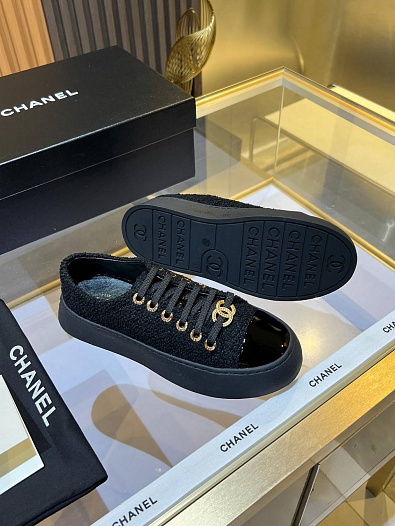 Женские комбинированные кроссовки Chanel Premium - Black   