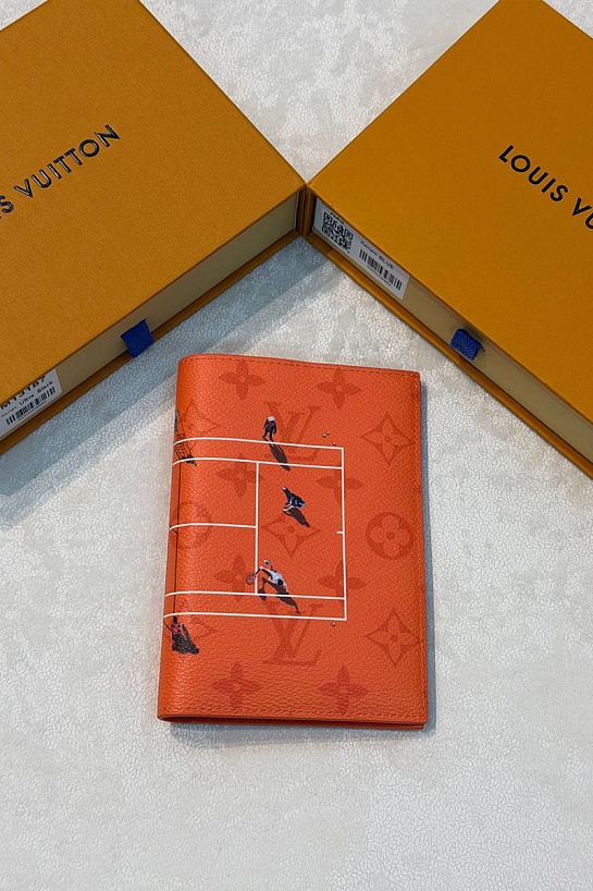 Кожаная обложка для паспорта Louis Vuitton Rouge Brique premium 14x10x2.5 см