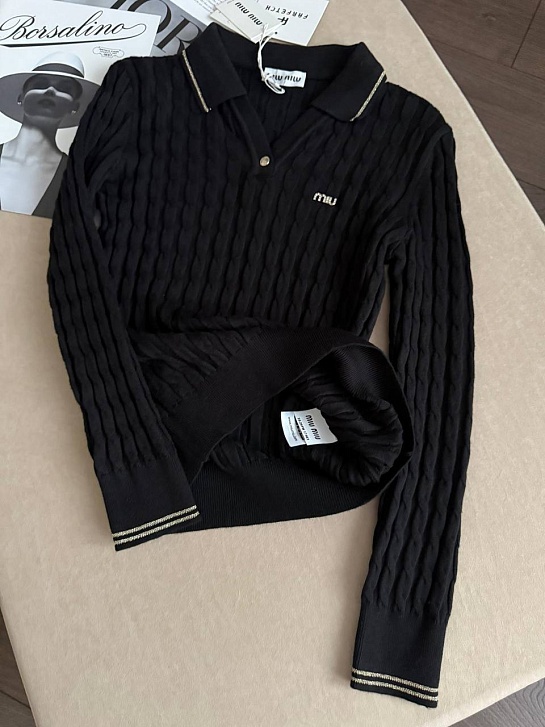 Женское поло с длинным рукавом MIU MIU premium - Black