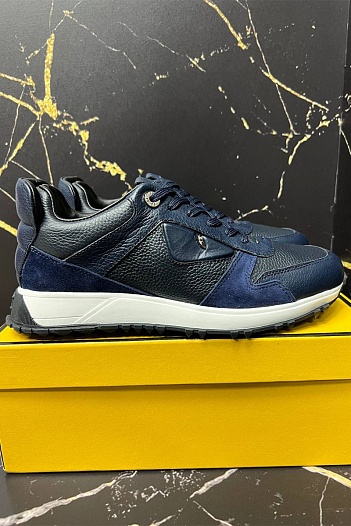 Кожаные кроссовки Fendi тёмно-синего цвета   