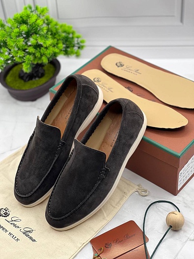 Замшевые лоферы Loro Piana Summer Walk - Dark Grey   