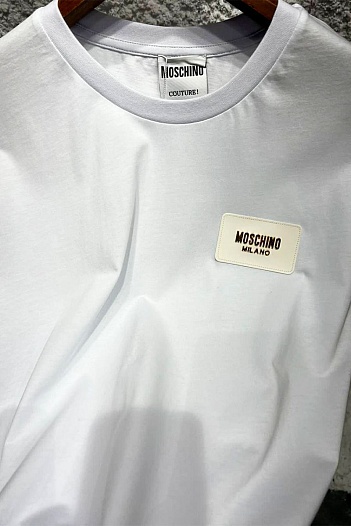 Белая оверсайз футболка Moschino logo-patch   