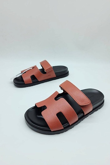 Женские кожаные сандалии Hermes Chypre - Brown / Black   