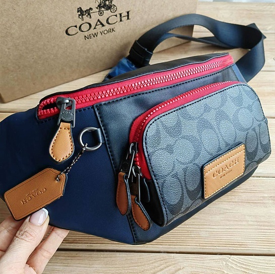 Кожаная сумка на пояс Coach Track - Black / Navy