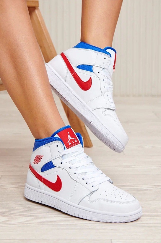 Женские кроссовки Nike Dunk High - White / Blue / Red