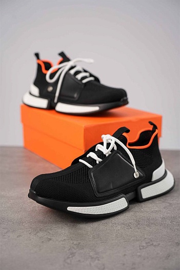 Мужские текстильные кроссовки Hermes Expert - Black / White   