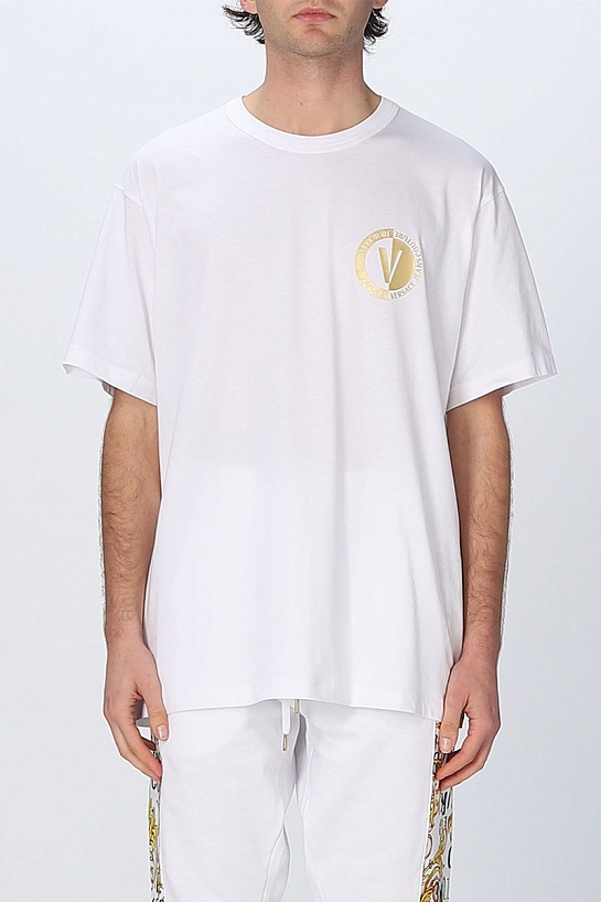Мужская белая футболка Versace Jeans Couture V-emblem