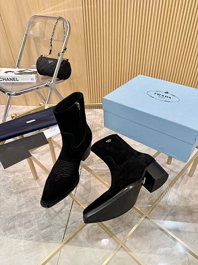 Женские замшевые сапоги Prada premium - Black   