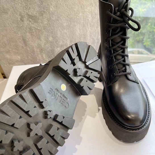 Женские кожаные ботинки с мехом Celine premium - Black