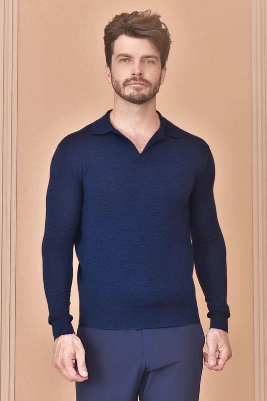 Поло с длинным рукавом Loro Piana Premium - Flower Hide Blue