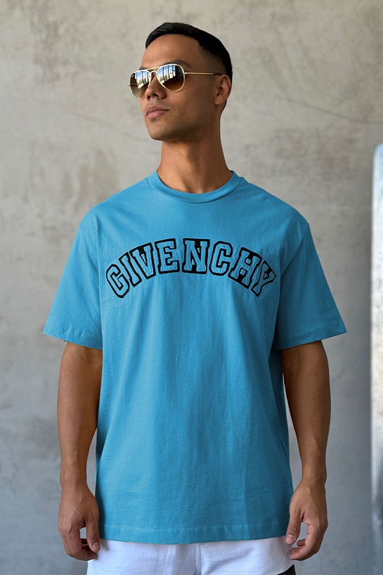 Синяя оверсайз футболка Givenchy college logo-embroidered