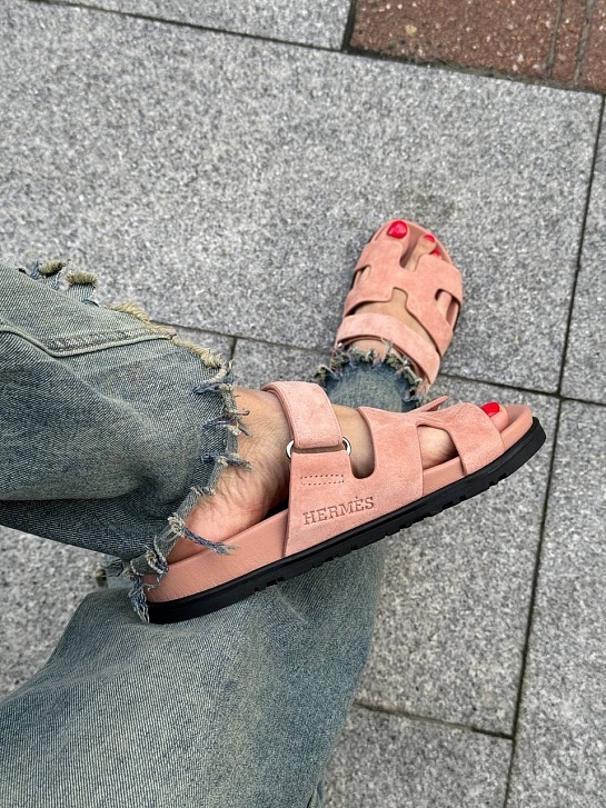 Женские замшевые сандалии Hermes Chypre - Pink