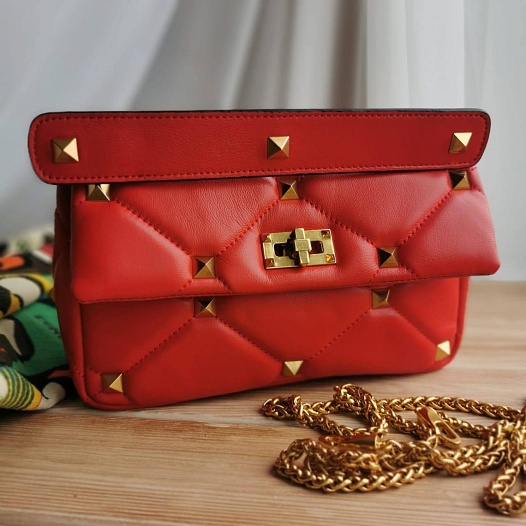 Женская сумка Valentino Roman Stud 25x14 см - Red   