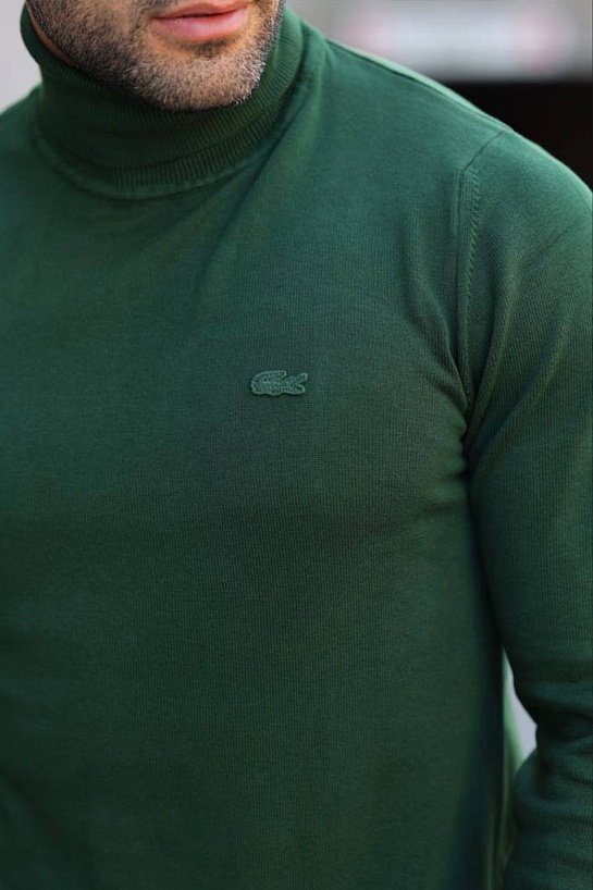 Мужская зелёная водолазка Lacoste logo-patch