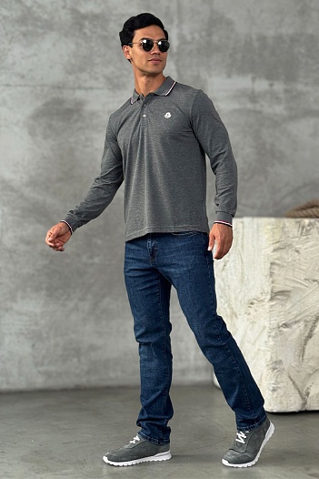 Серое поло с длинным рукавом Moncler logo-patch   