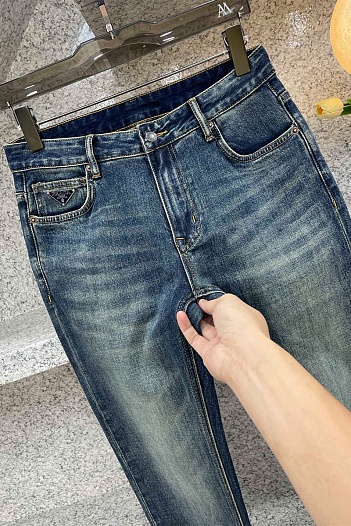 Мужские джинсы Prada logo-plaque - Blue   