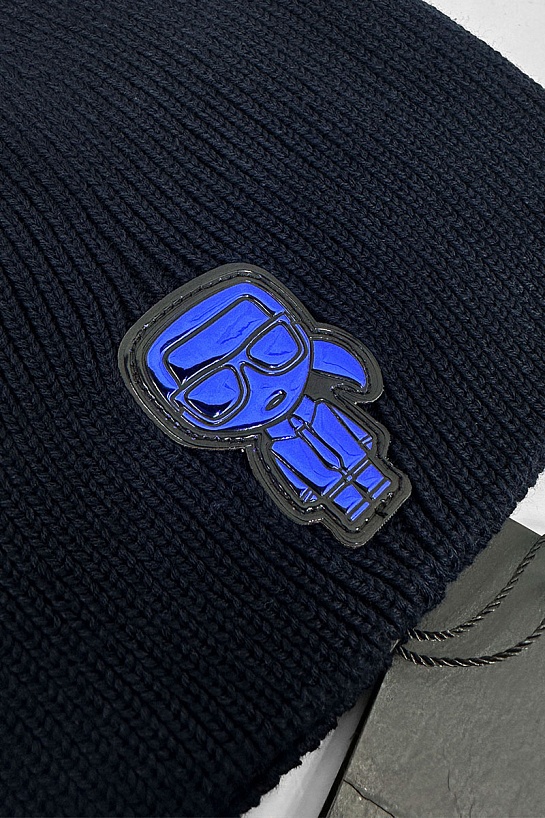 Мужская шапка тёмно-синего цвета Karl Lagerfeld logo-patch