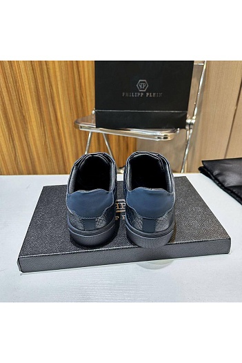 Мужские кожаные кроссовки Philipp Plein синего цвета   