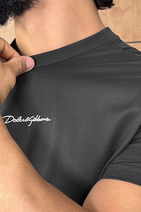 Футболка серого цвета Dolce & Gabbana logo-embroidered