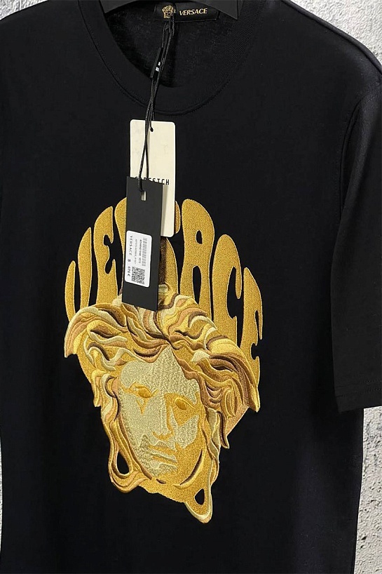 Мужская чёрная футболка Versace Medusa-embroidered